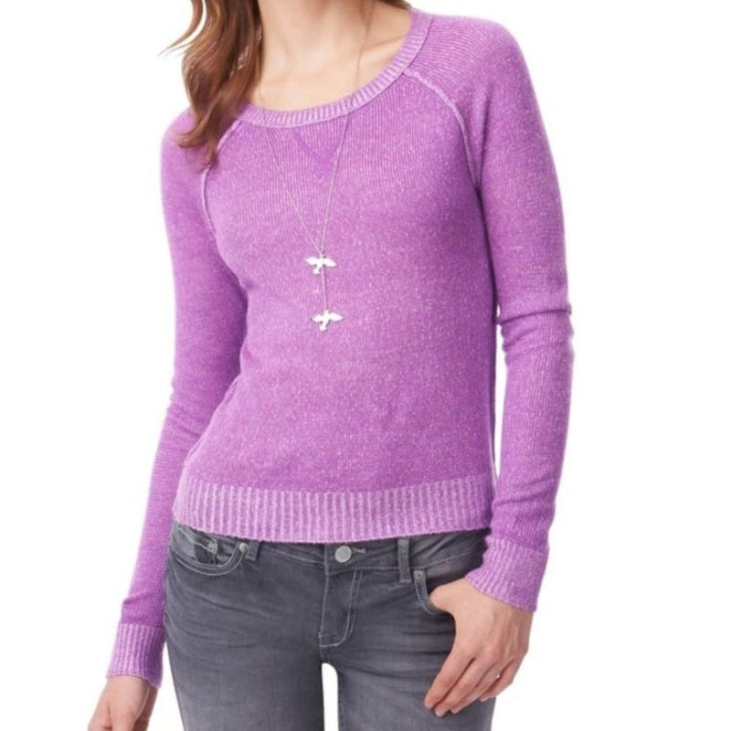AEROPOSTALE Women's L/S Raglan Crew Knit Sweater, Purple, Small/Petite