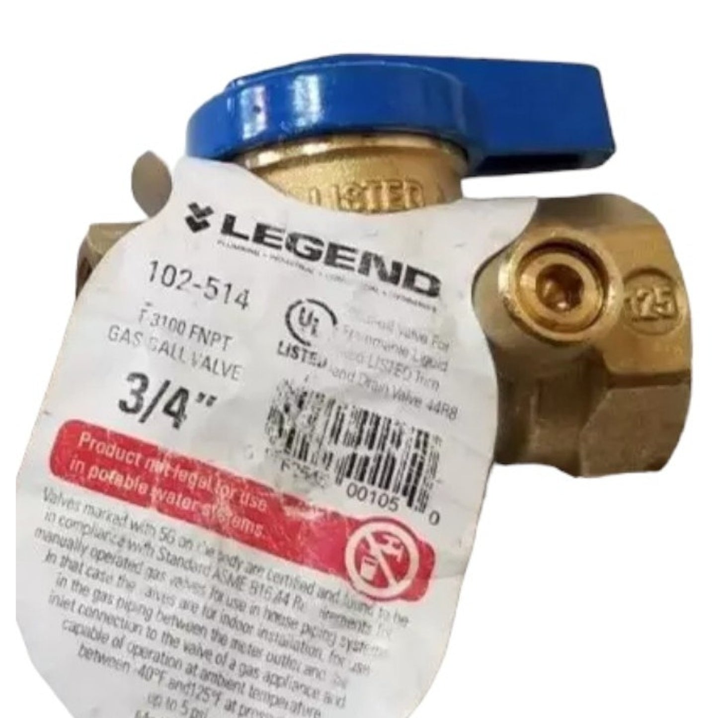 4 CT. Legend Manual Ball Valve: 3/4" Pipe Part#: 102-514. For Fluids and Gases