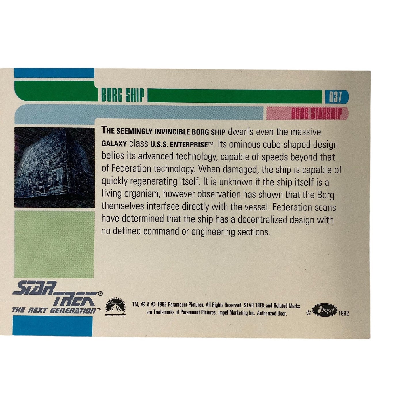 Borg Ship, Star Trek, The Next Generation, 1992, Impel Card No.037