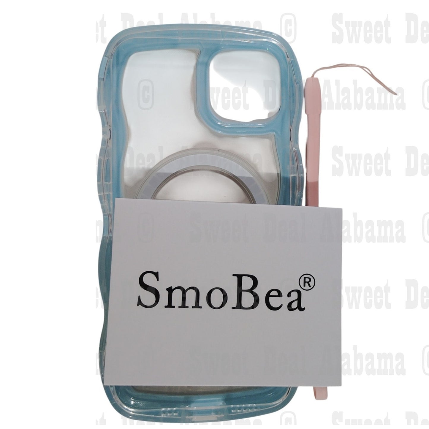 Skyseaco For iPhone 14 (6.1") Case, Clear w/ Blue, Pink Wrist Strap, Trim Case
