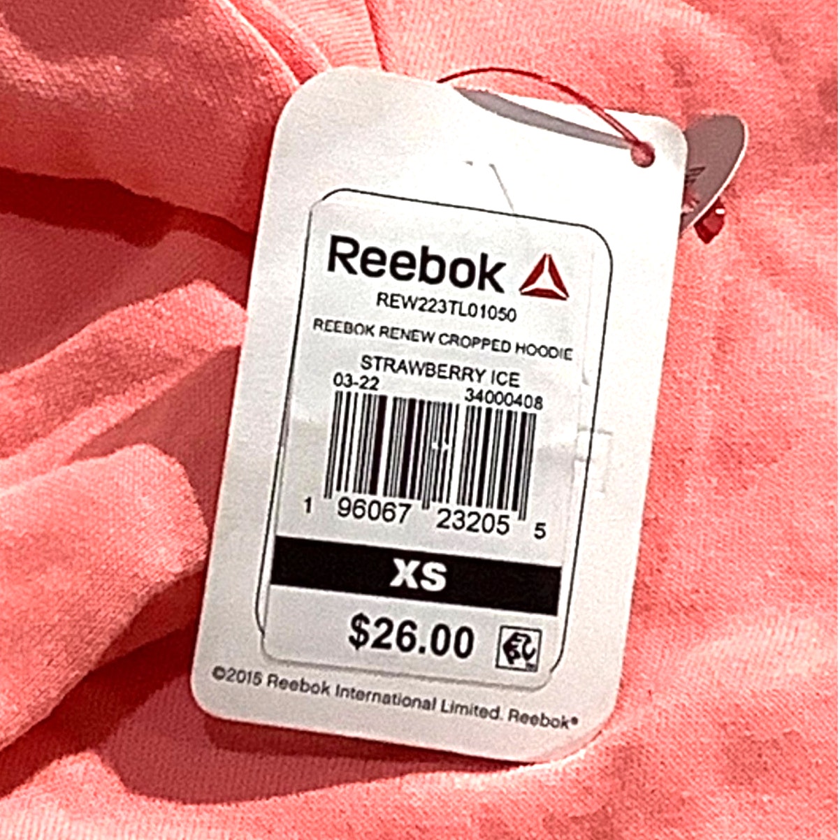 Reebok Women's Renew Cropped Hoodie with Front Pocket, Strawberry Ice, XS (0-2)