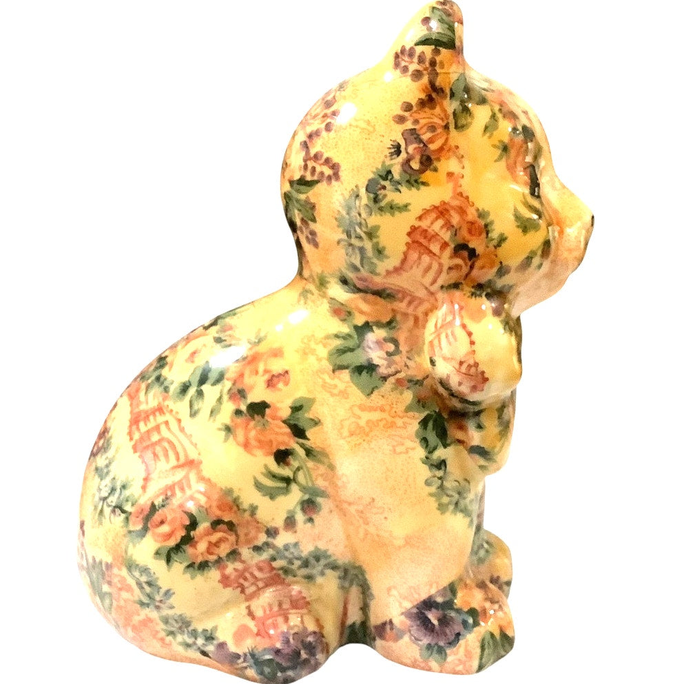 Vintage Floral and Lace Patchwork Designed Cat Figurine by Joan Baker Designs