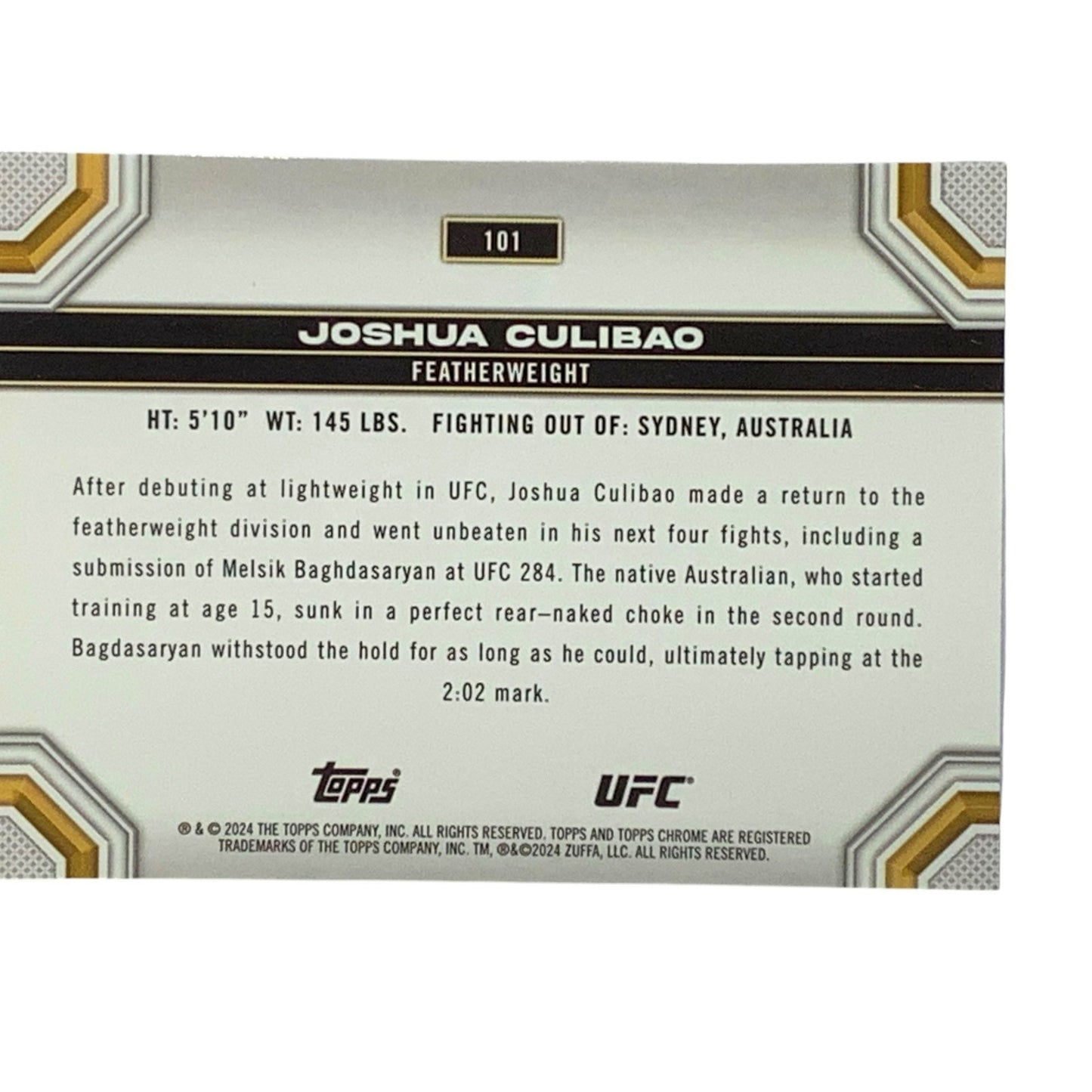 Joshua Culibao, UFC Featherweight, Card 101, 2024 Topps Chrome UFC, NM+