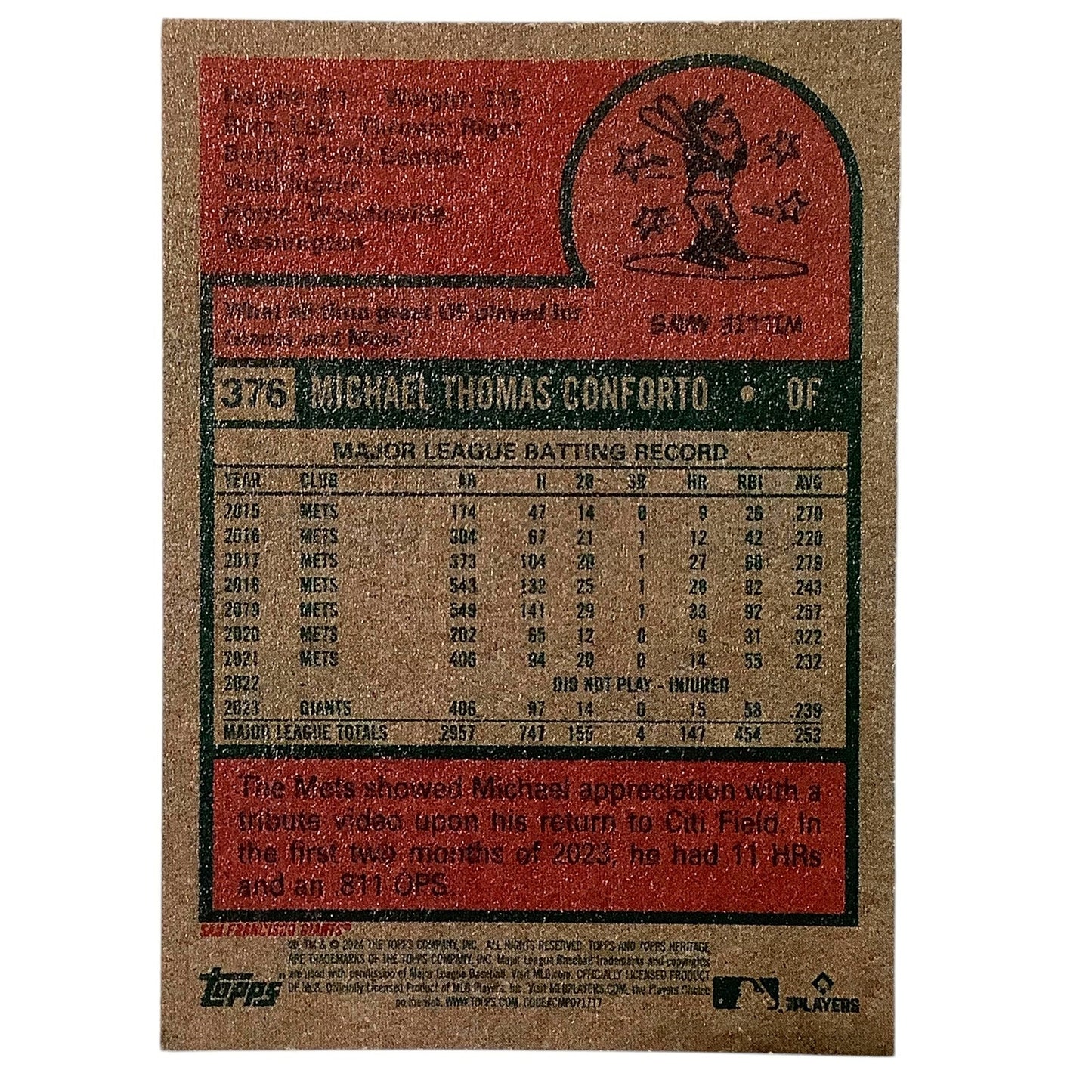 2024 Topps Heritage - Michael Conforto, San Francisco Giants OF, Card #376, NM+
