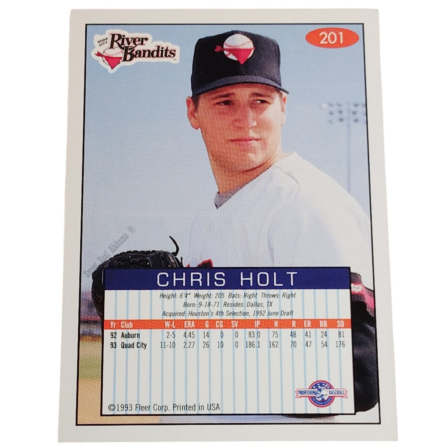 Chris Holt, Quad City River Bandits, No. 201, 93-94 Fleer Excel Minor Leagues