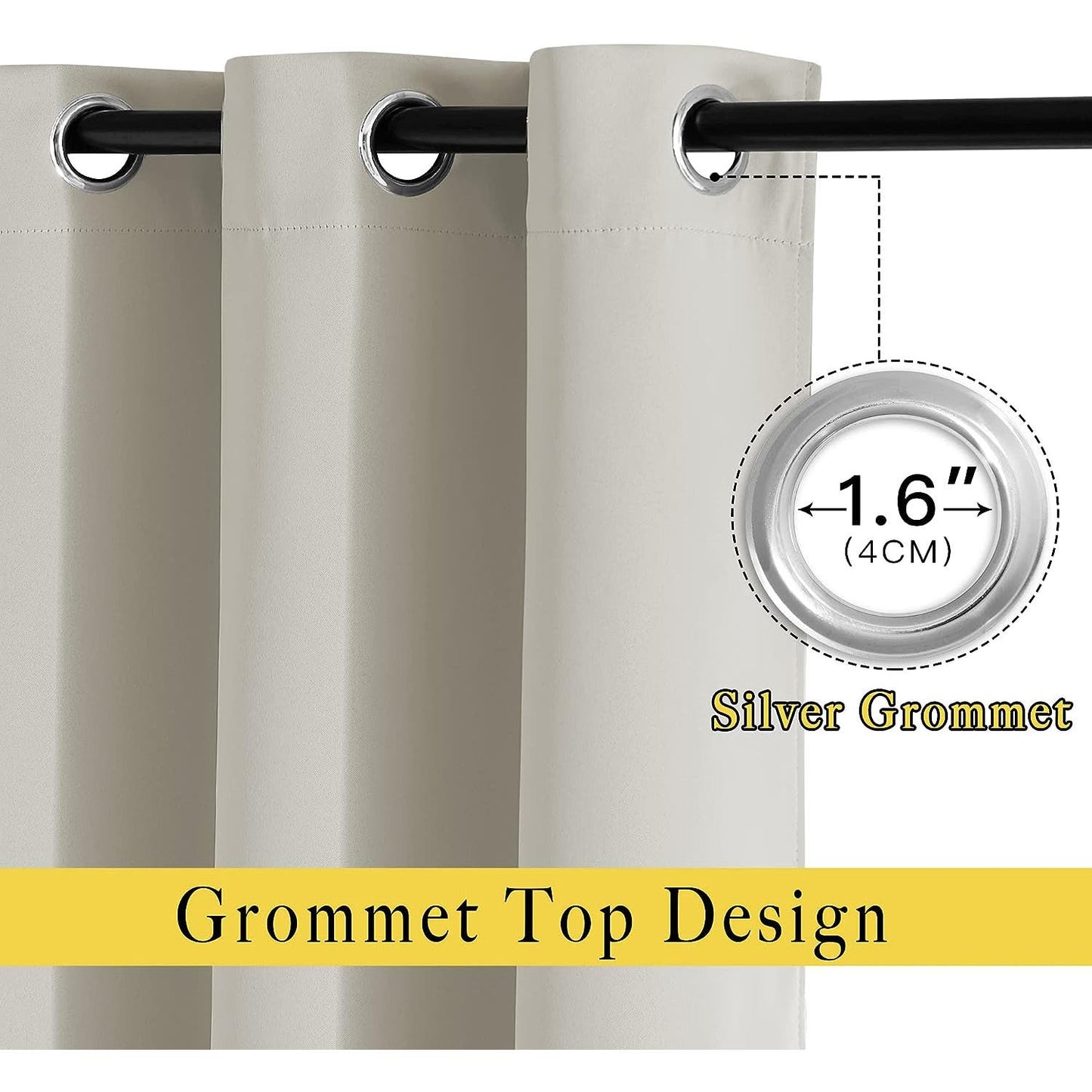 Blackout Natural Beige Curtain Panel, 66"W x 84"L, Thermal Insulated, 3 layers