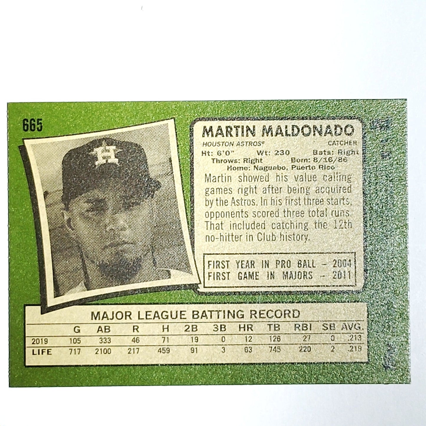 2020 Topps Heritage Martin Maldonado 665 Houston Astros Catcher Card VG/EX