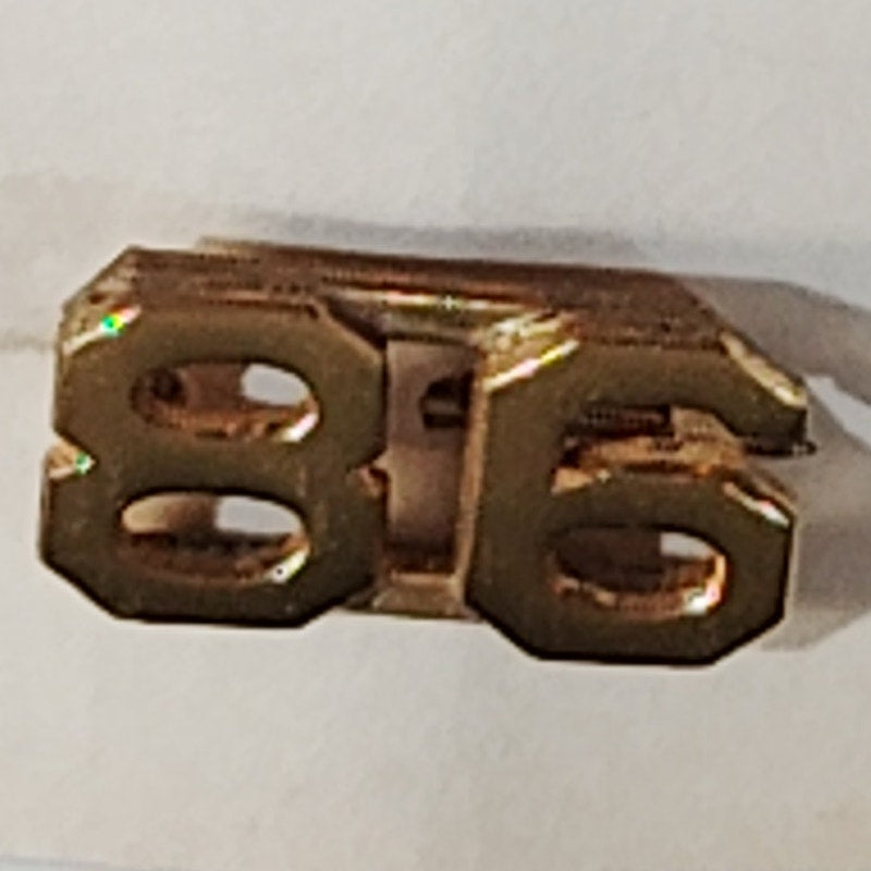Early/Mid 1900s Brass C-Clasp "86" Collar Devices 3/8"H Hat / Lapel Pins Set