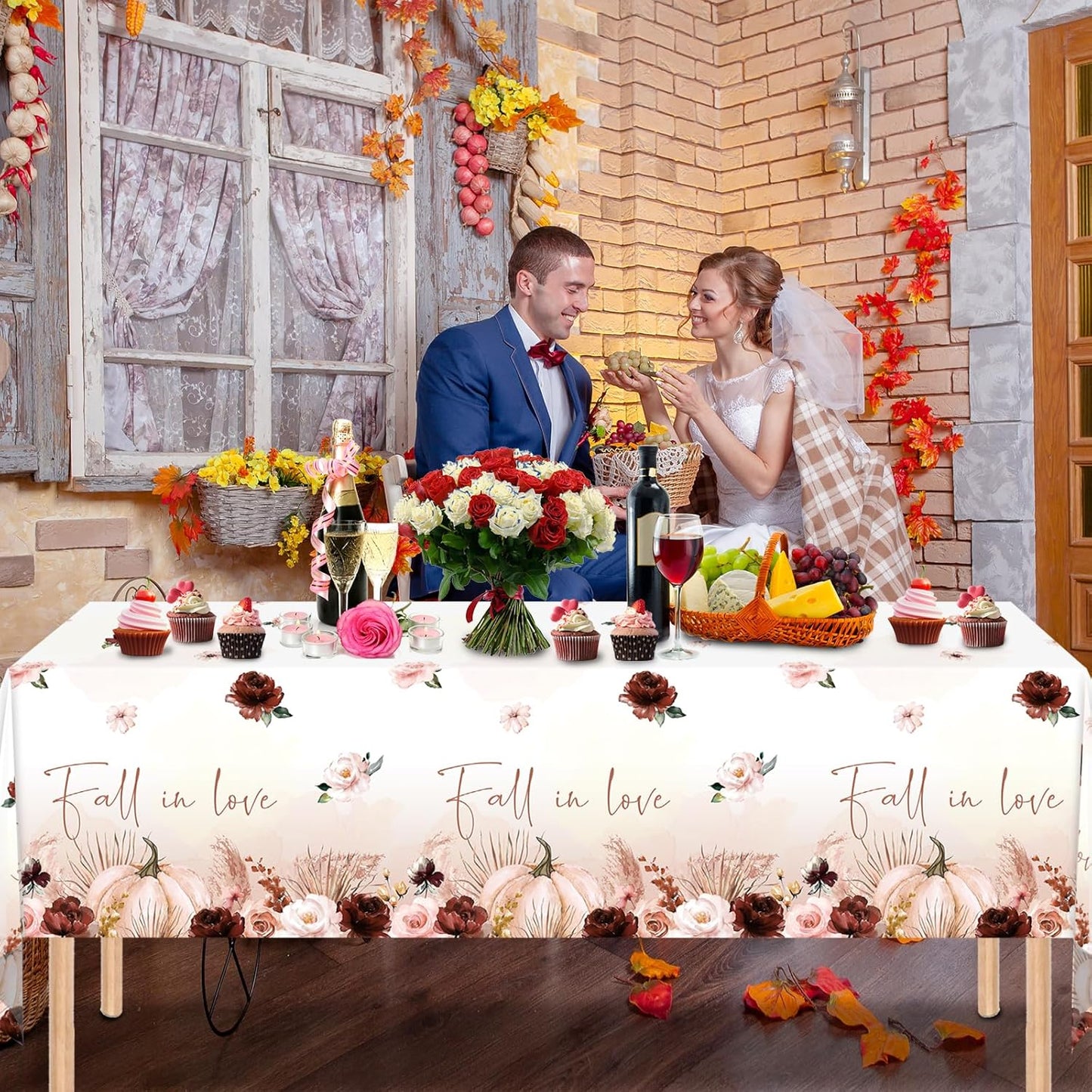 3 Pcs Fall In Love, Pumpkin Floral Tablecloths – 108x54" Disposable Party Decor