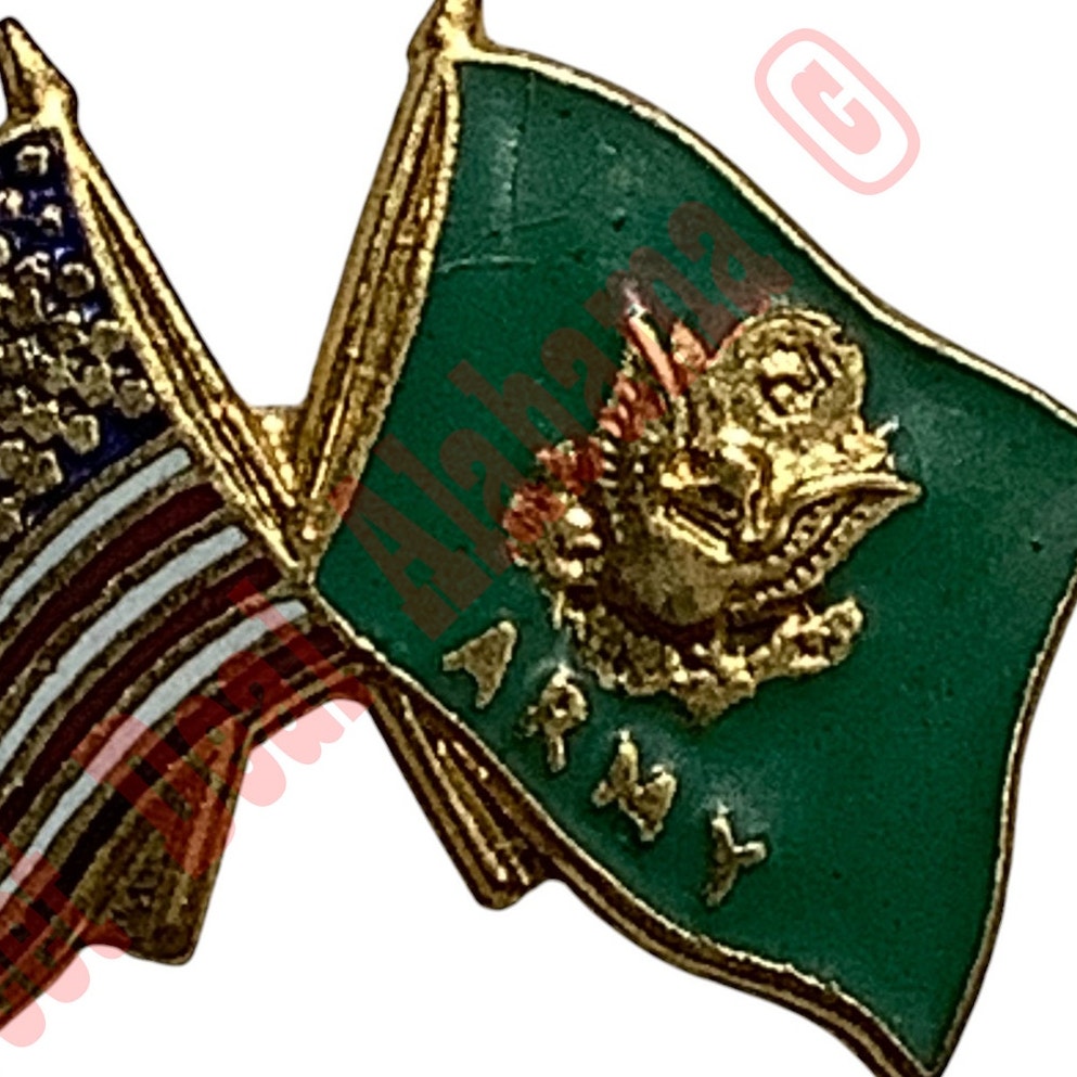 U.S Flag and U.S Army Flag (Green) Hat, Lapel or Tie Tack Pin 13/16"H x 1-1/8"W