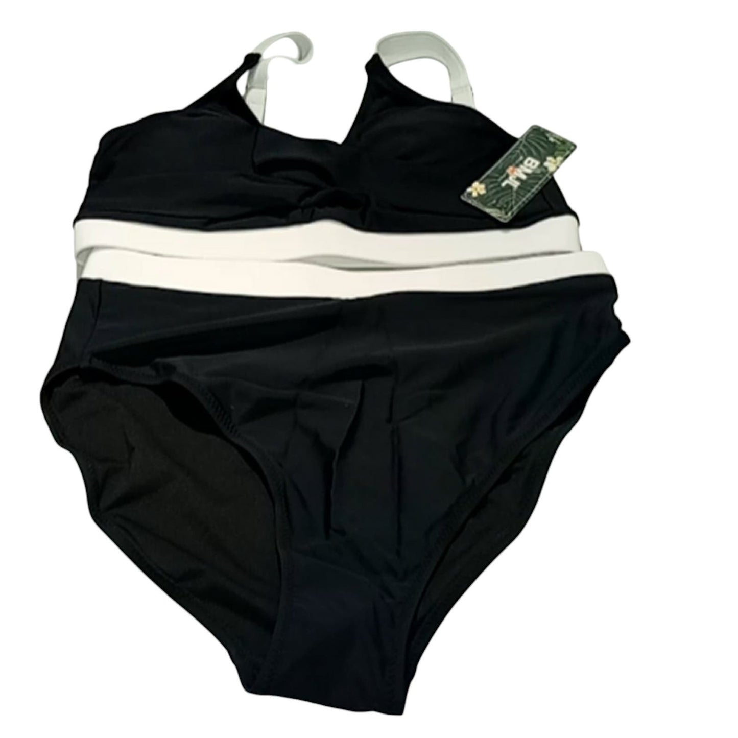 BMJL High Waisted V Neck 2-Piece Color Block Twist Front Bathing Suit, M, Black