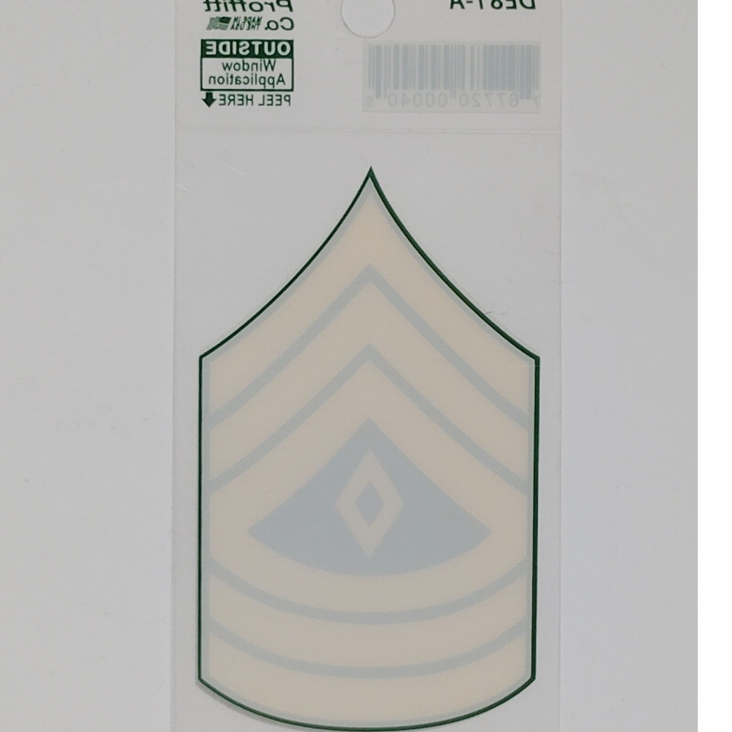 E‑8 First Sergeant Decal – 2" x 3.375" Adhesive Back – Outside Window – DE81‑A