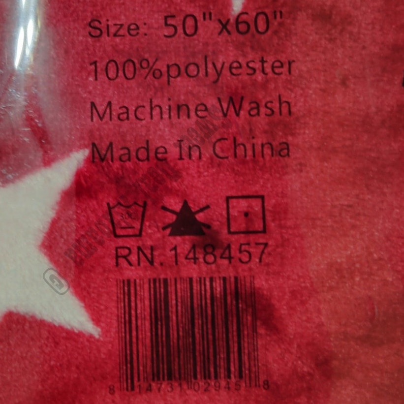 Fleece Throw, Red with Stars, 50"x60", Very Soft and Cuddly, 100% Polyester