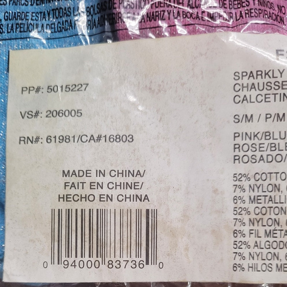 Avon Products- 6 Pairs, Pink (3) / Blue (3), Sparkle Socks for Girls, Size SM/MD