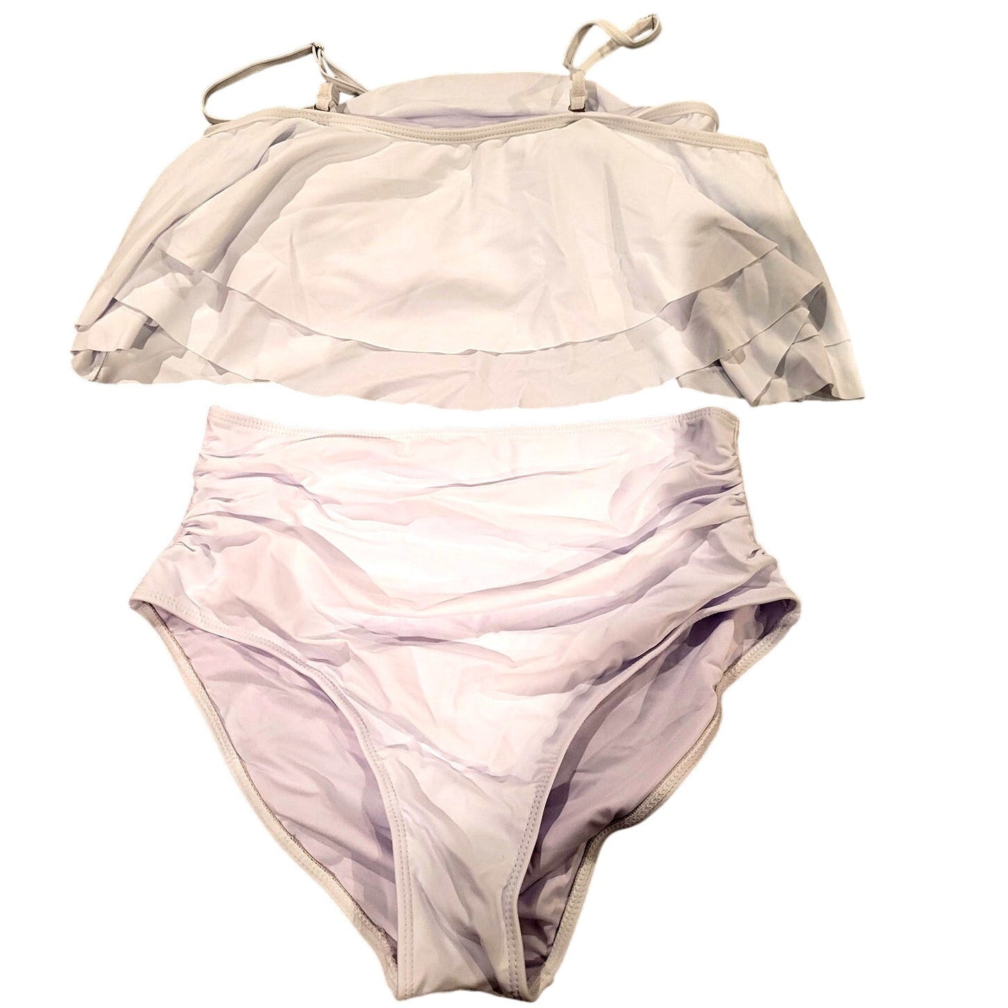Tempt Me High Waisted Bikini Tummy Control Bottoms Ruffle Off Shoulder L(12-14)