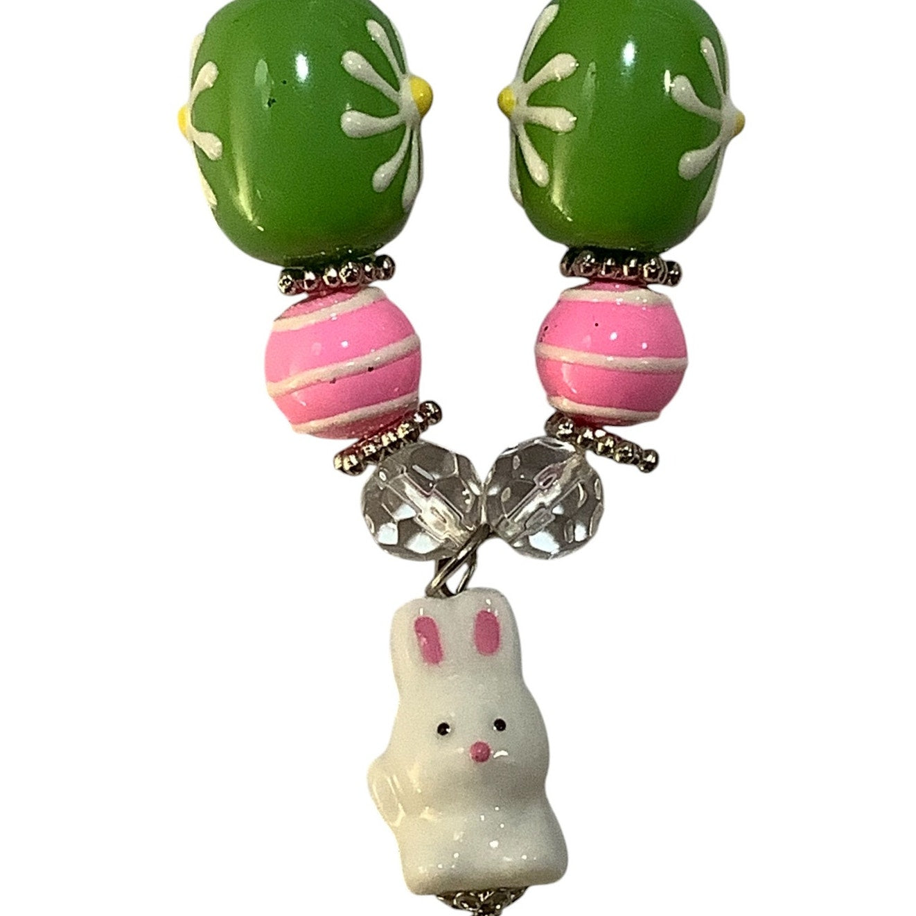 Girl's Spring Artisan 18" Necklace with Rabbit Pendant and Assorted Spring Beads