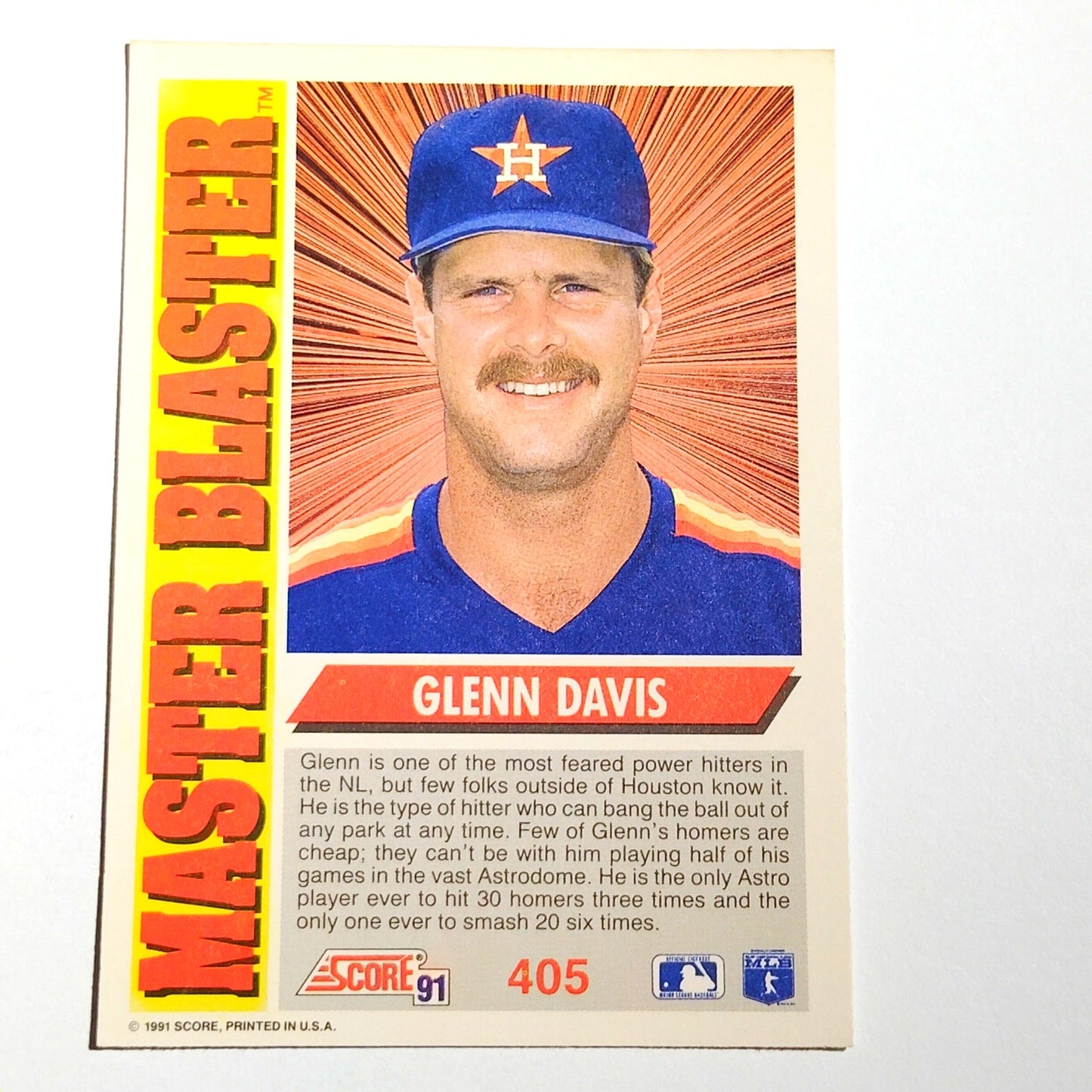1991 Score Glenn Davis #405 Houston Astros Master Blaster Power Hitter NM
