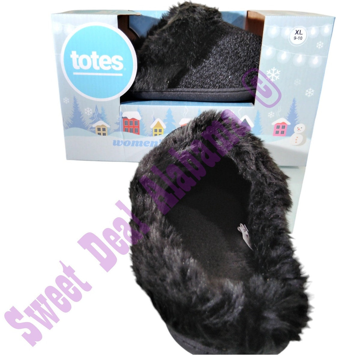 Totes Women's Cozy Slippers, Memory Foam Slippers, Size XL (9-10) , Black #35106