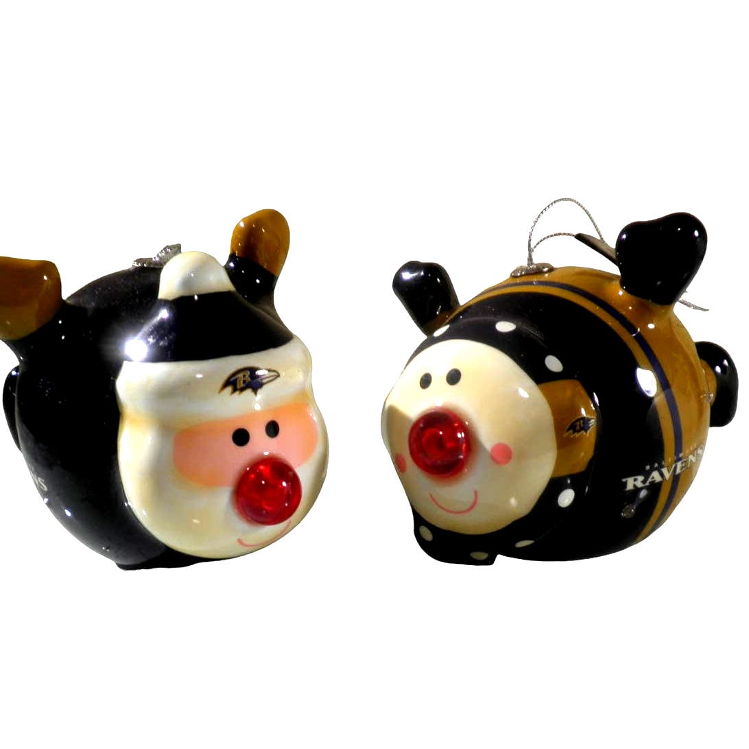 Baltimore Ravens NFL Licensed LED Santa and Snowman Christmas Ornaments