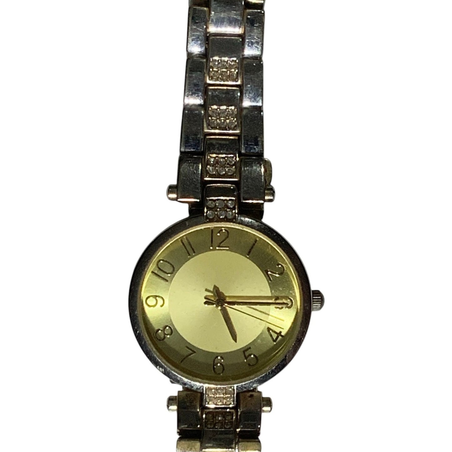 FMD Men's Watch, Gold/Silver Band, Gold Face, Faux Diamond Accents, Non-Operable
