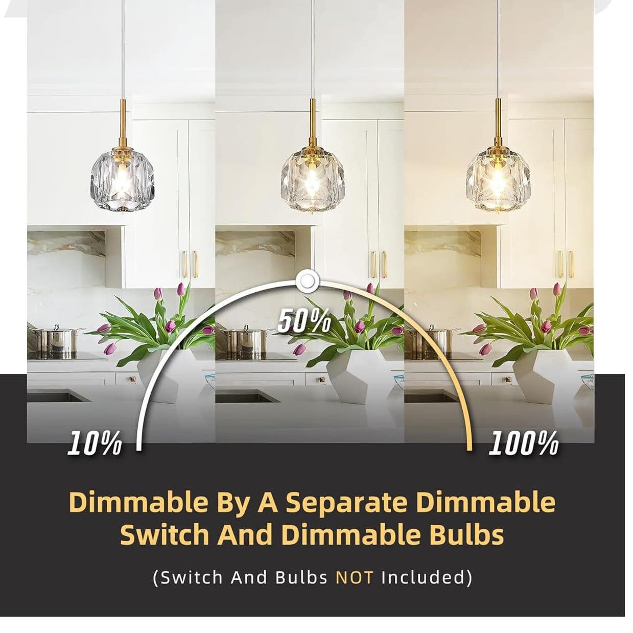 AUTELO 2-Pk Gold Pendant Lights Kitchen Island - Heavy Crystal Vintage Pendants