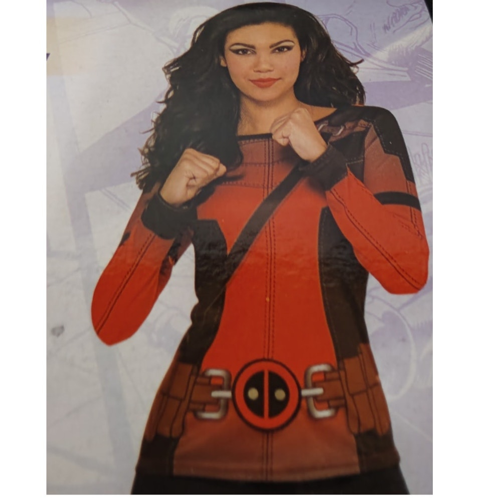 Women’s Deadpool Long-Sleeve Shirt Costume S/M (Up to Size 8), Red/Black