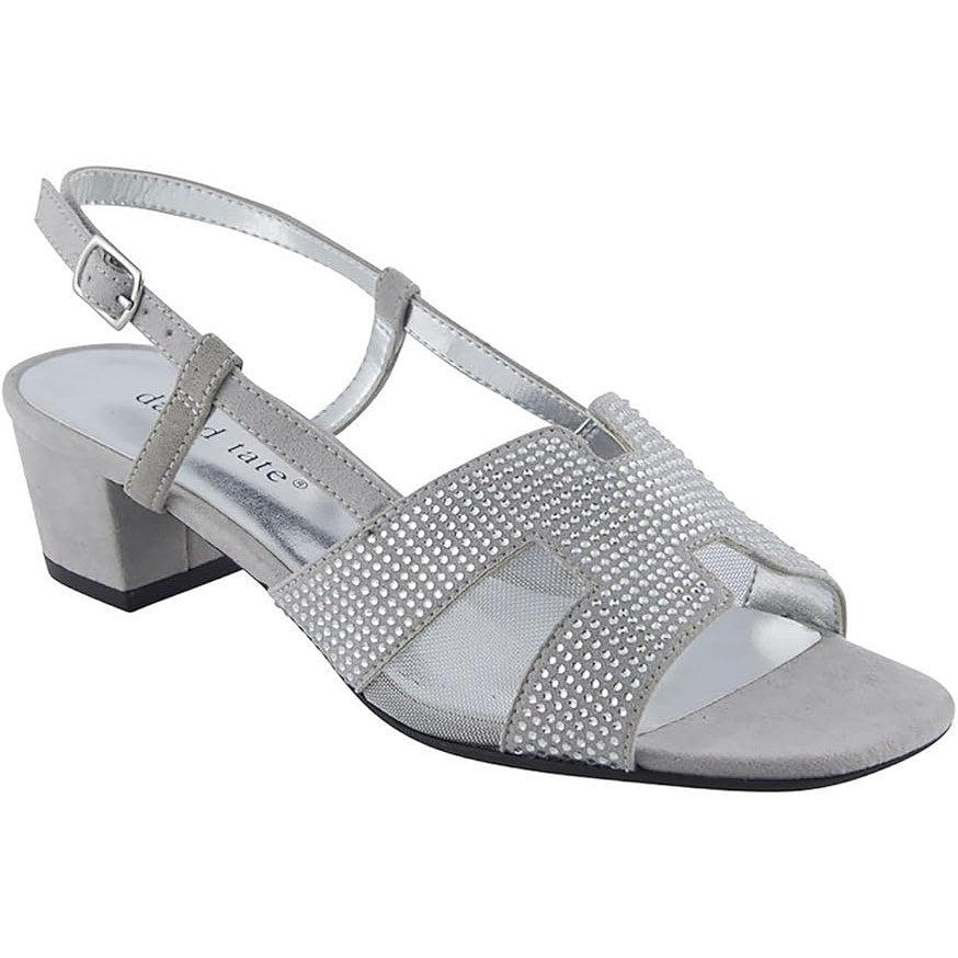 David Tate Women's Amber Block Cut-Out Heels, Silver Nova Suede, Size 8M