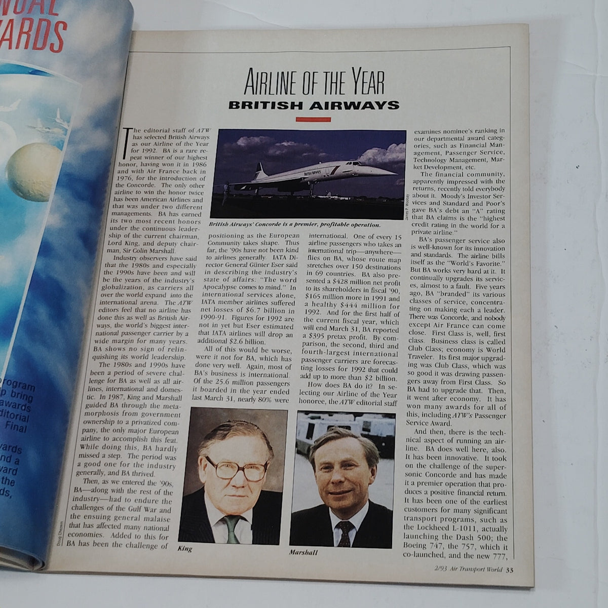 Air Transport World Magazine - Feb 1993 - British Airways Tailfin Cover