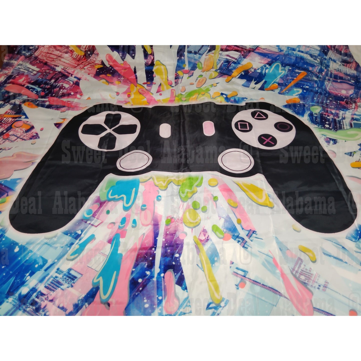 Child's Gaming Themed w/ Controller Graphics Fabric Shower Curtain 70"W x 71"H