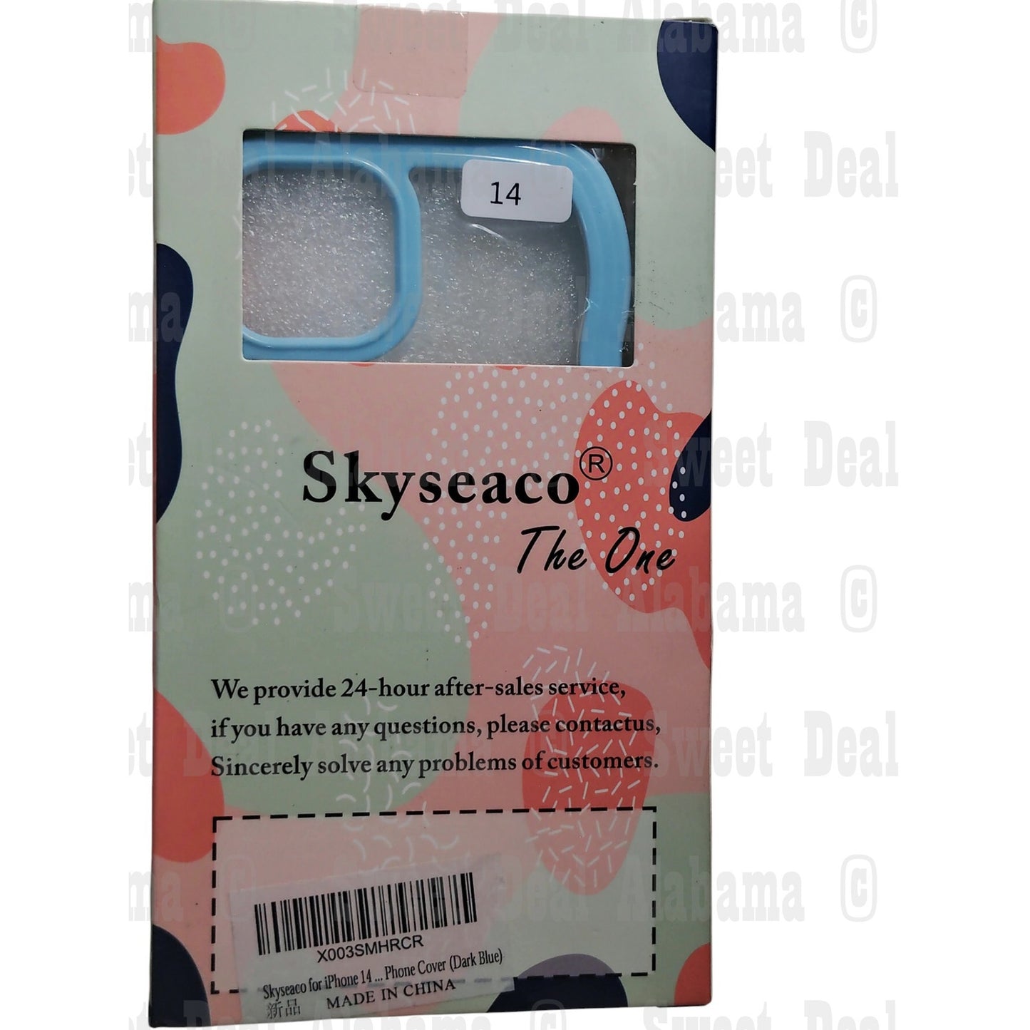 Skyseaco For iPhone 14 (6.1") Case, Clear w/ Blue, Pink Wrist Strap, Trim Case