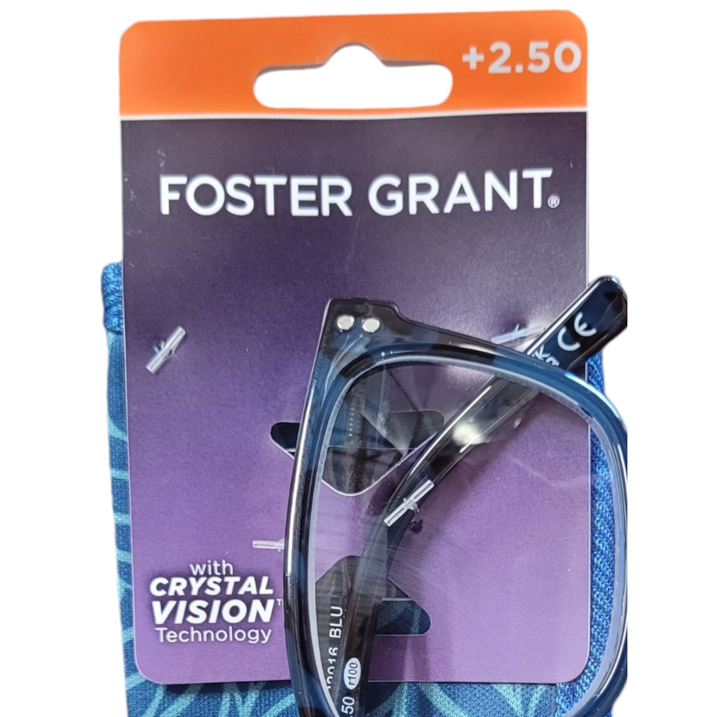 Foster Grant Crystal Vision BLU Reading Glasses, Clear Blue with Case +2.50