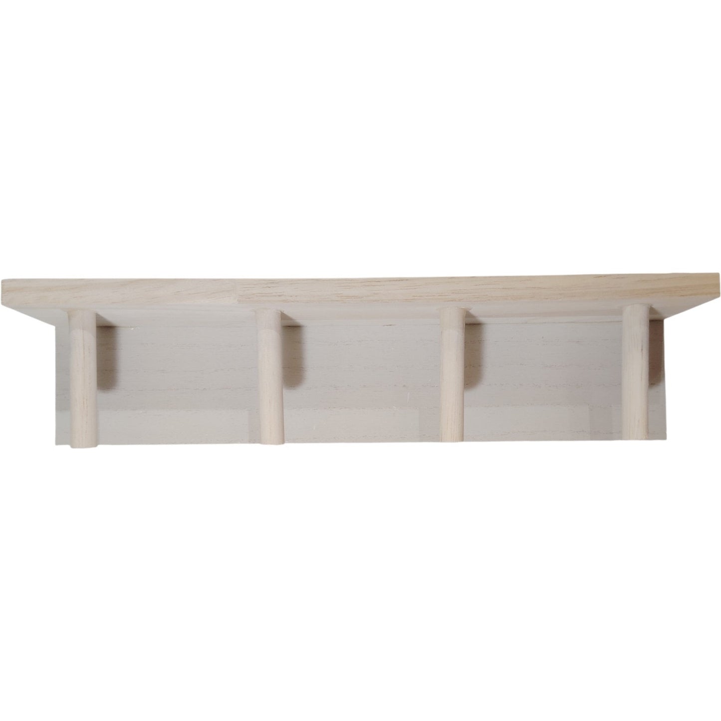 Natural Wood Wall-Mounted Coat Rack – 4 Pegs, Whitewashed Shelf Surface – 13" x 3" x 3"