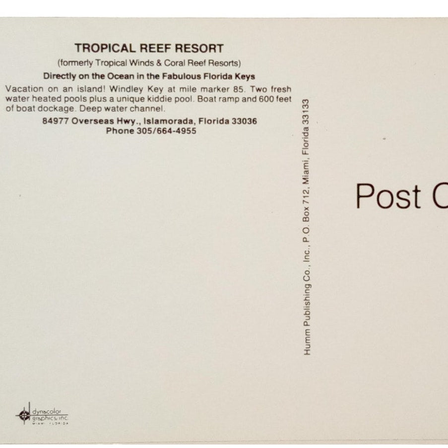 Aerial View Tropical Reef Resort, Islamorada Overseas Hwy, VTG Postcard, c1960