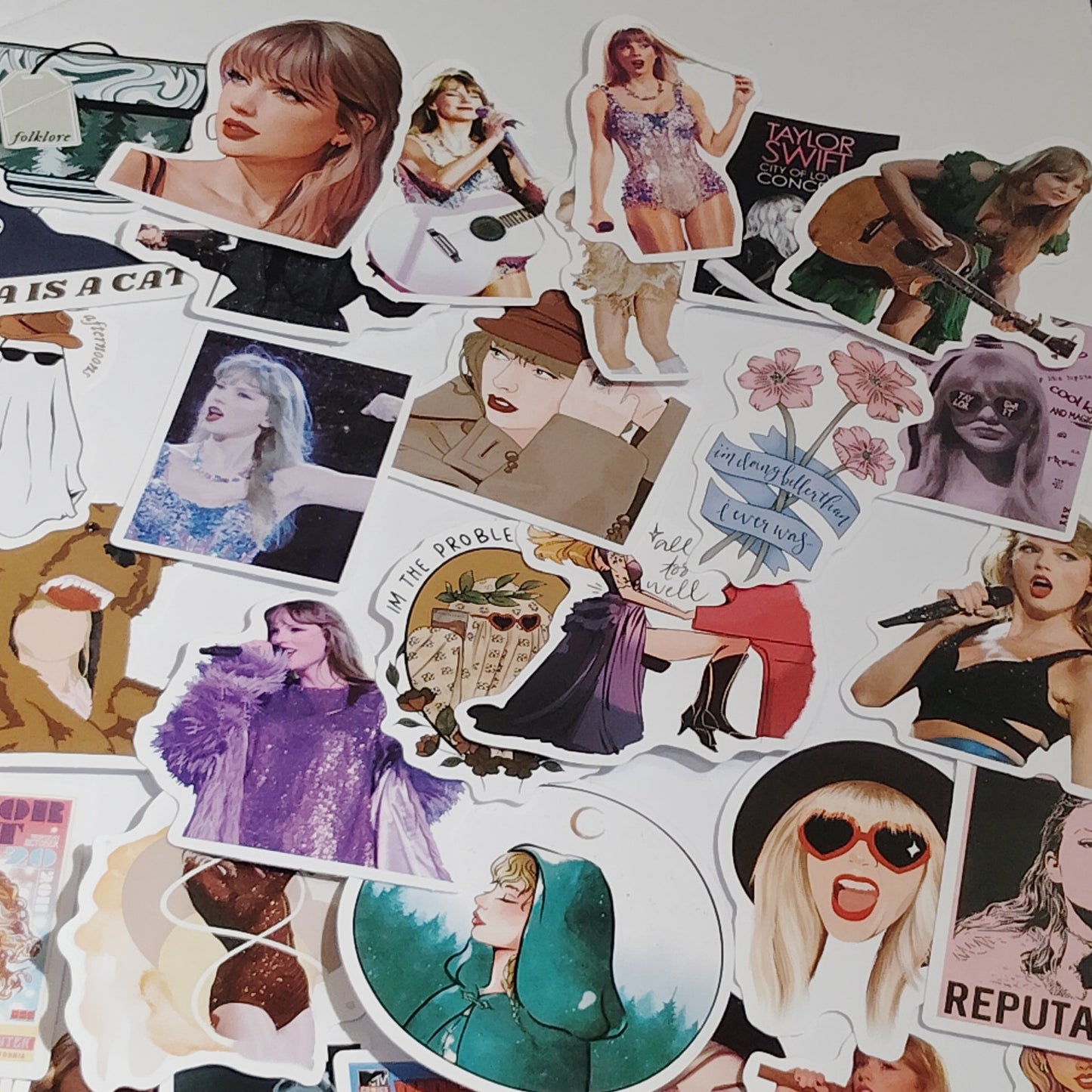 Lot of 100 Assorted Taylor Swift Pop‑Style Stickers Pictured for Scrapbooking & Crafts