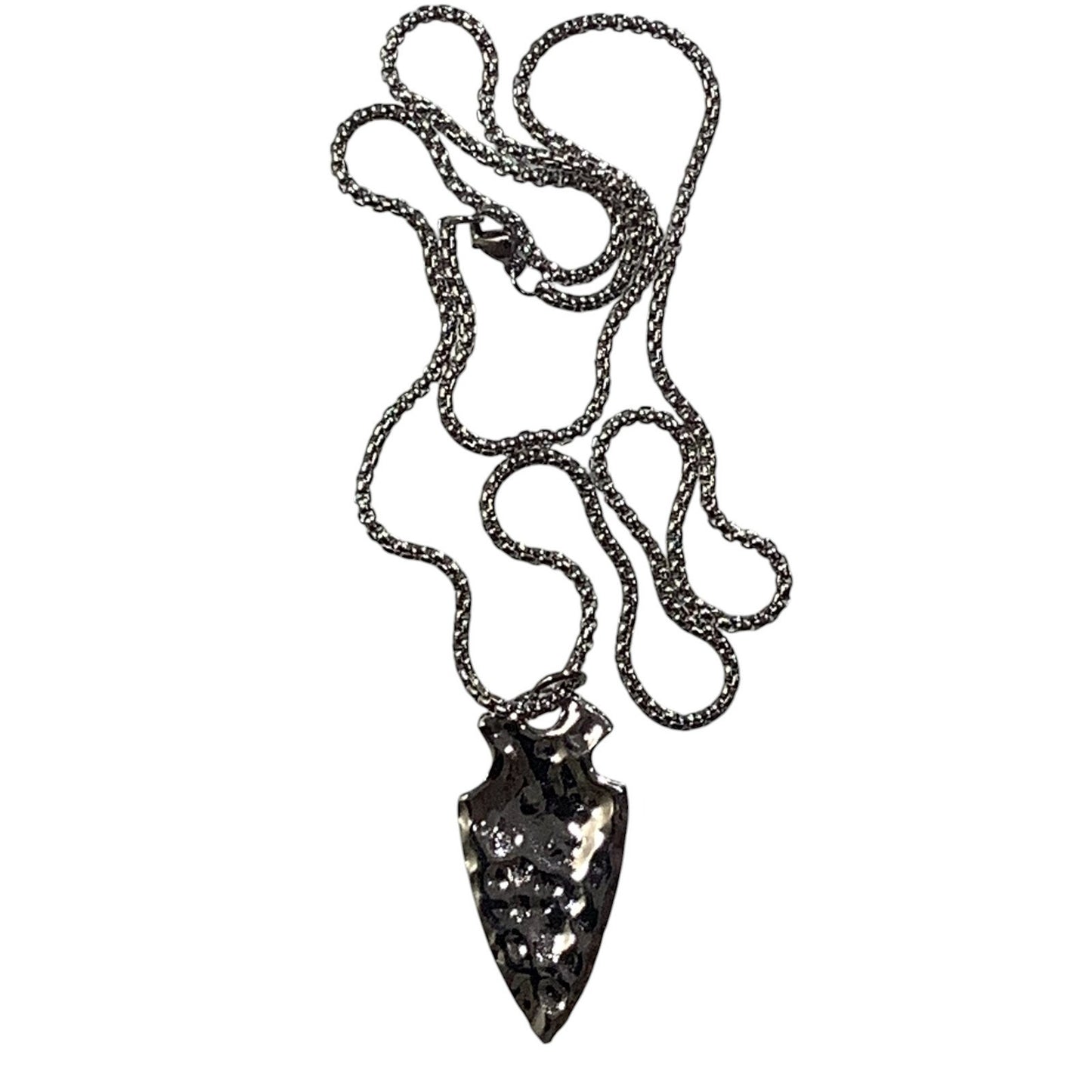Glow-in-the-Dark Orange Arrowhead Pendant Luminous Shield Eye w/ 27.5" Box Chain