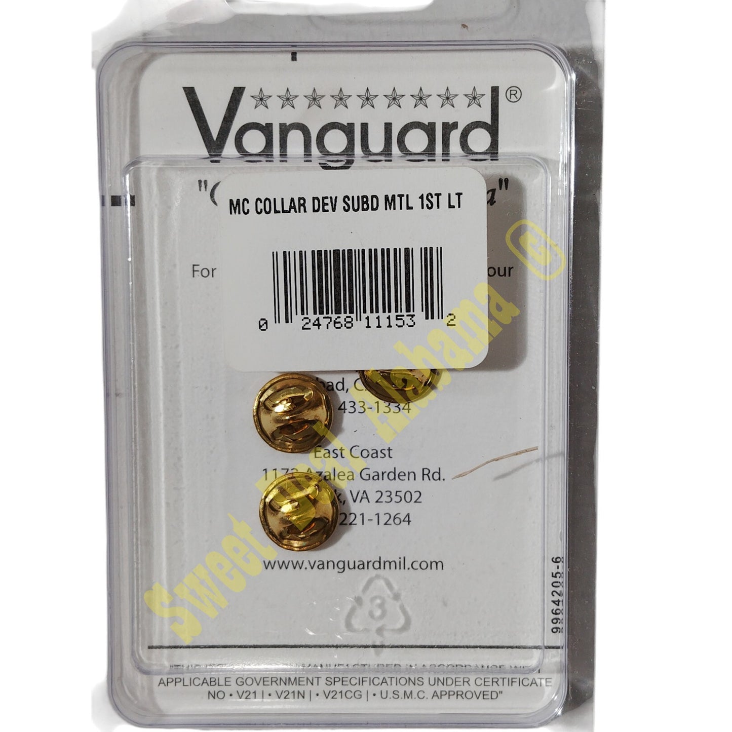 Vanguard Collar Device Pin: First Lieutenant, Black Metal, Subdued 3/4"H x 1/4"W