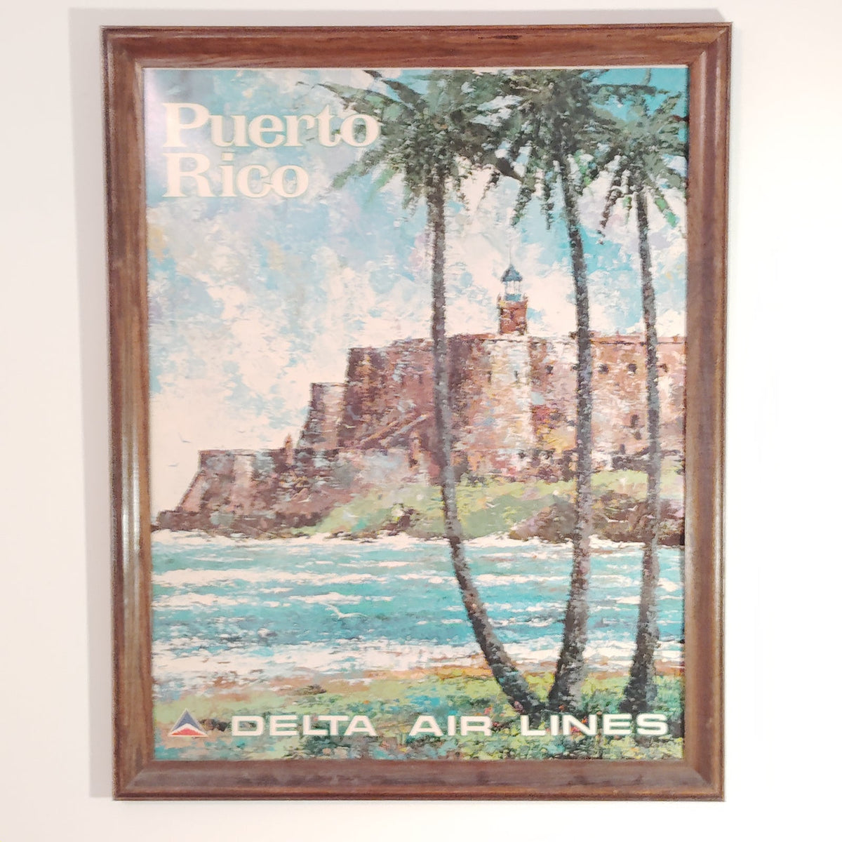 Vintage Delta Air Lines Puerto Rico Travel Poster 27x21 Framed El Morro 1970s