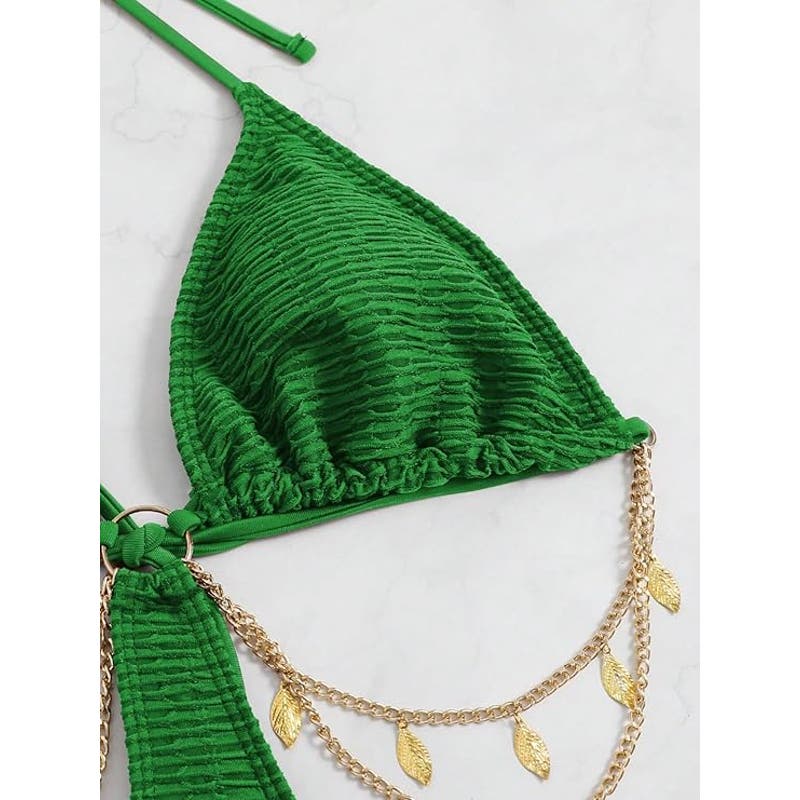 OYOANGLE Chain Linked Cut Out Halter 1-Piece Tummy Control, Army Green, XL (14)