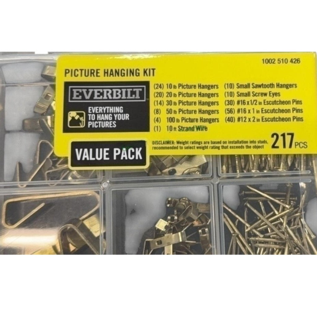 Picture Hanging Kit (217-Piece) – Brass Finish, Assorted Weights, Reusable Case