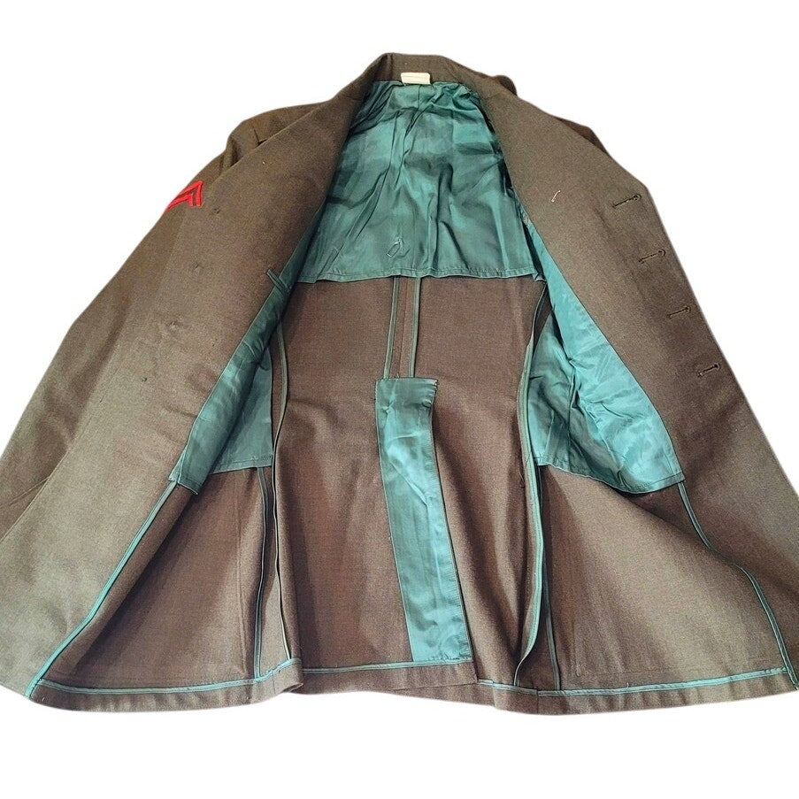 1964 U.S. Army Wool Serge Coat – Size 37L, Red Discharge Chevrons on Sleeves