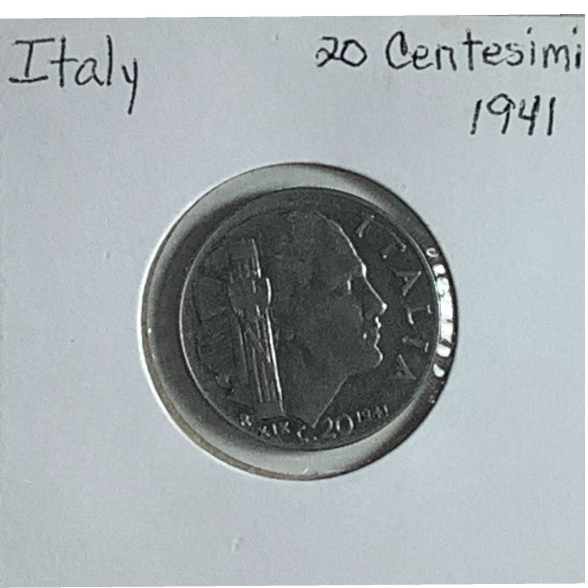 Italy 20 Centesimi 1941, King Vittorio Emanuele III, Reverse: Head of a Woman