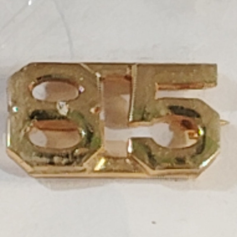 Early/Mid 1900s Brass C-Clasp "85" Collar Devices 3/8"H Hat / Lapel Pins Set