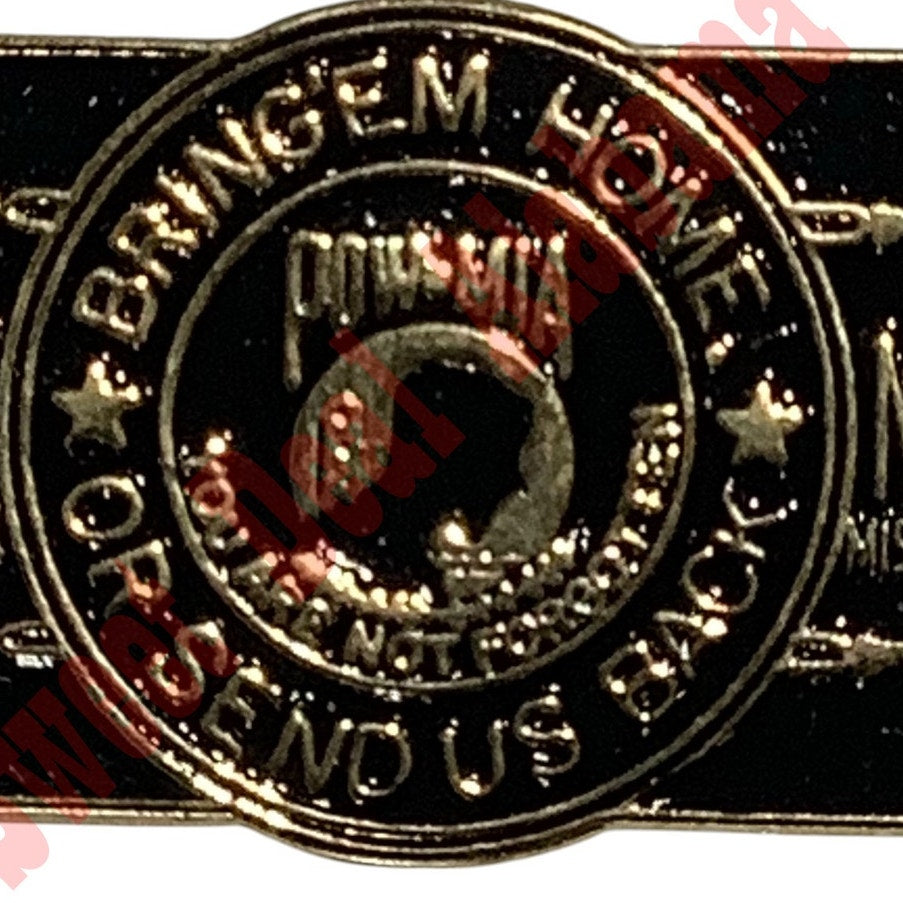 POW/MIA Emblem "Bring Em' Home or Send us Back"- Hat, Lapel Pin 5/8"H x 1-3/16"W