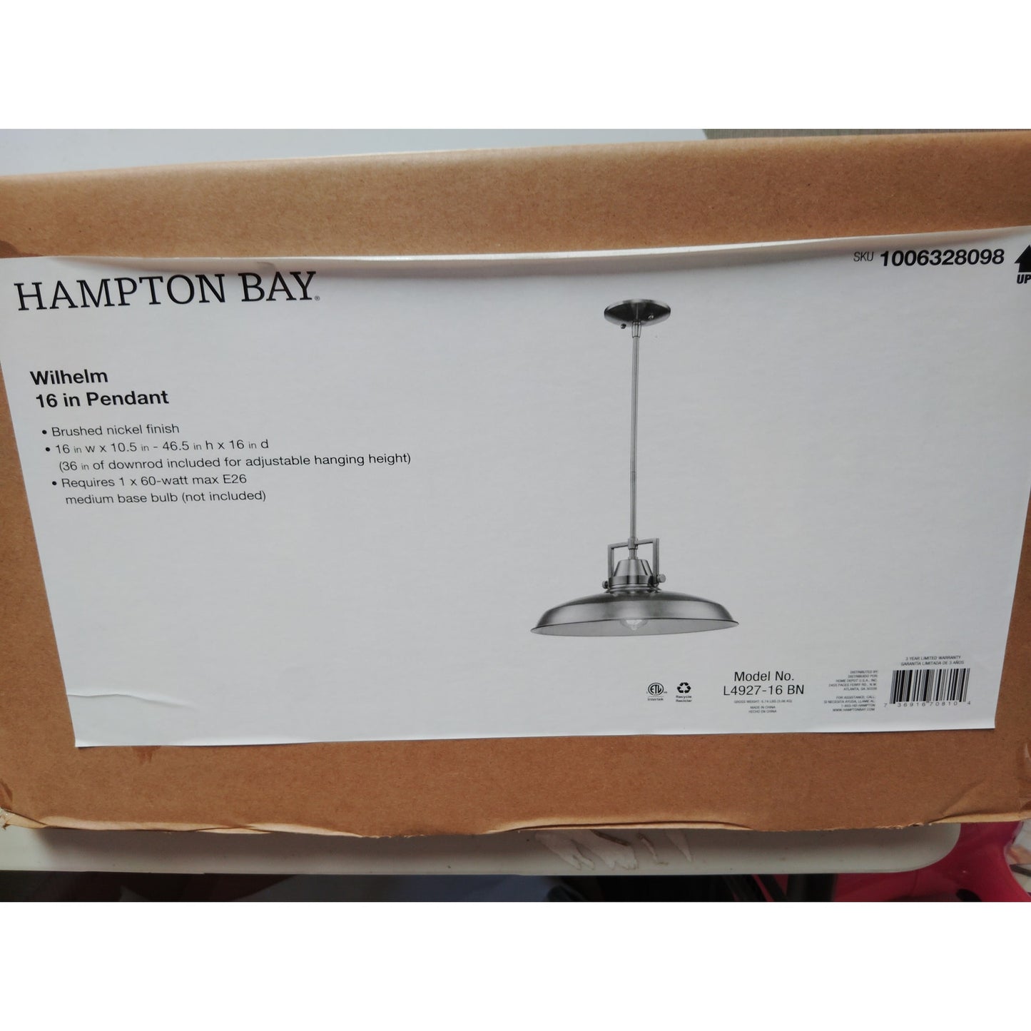Wilhelm 16" Brushed Nickel Industrial Farmhouse Metal Pendant Light Fixture
