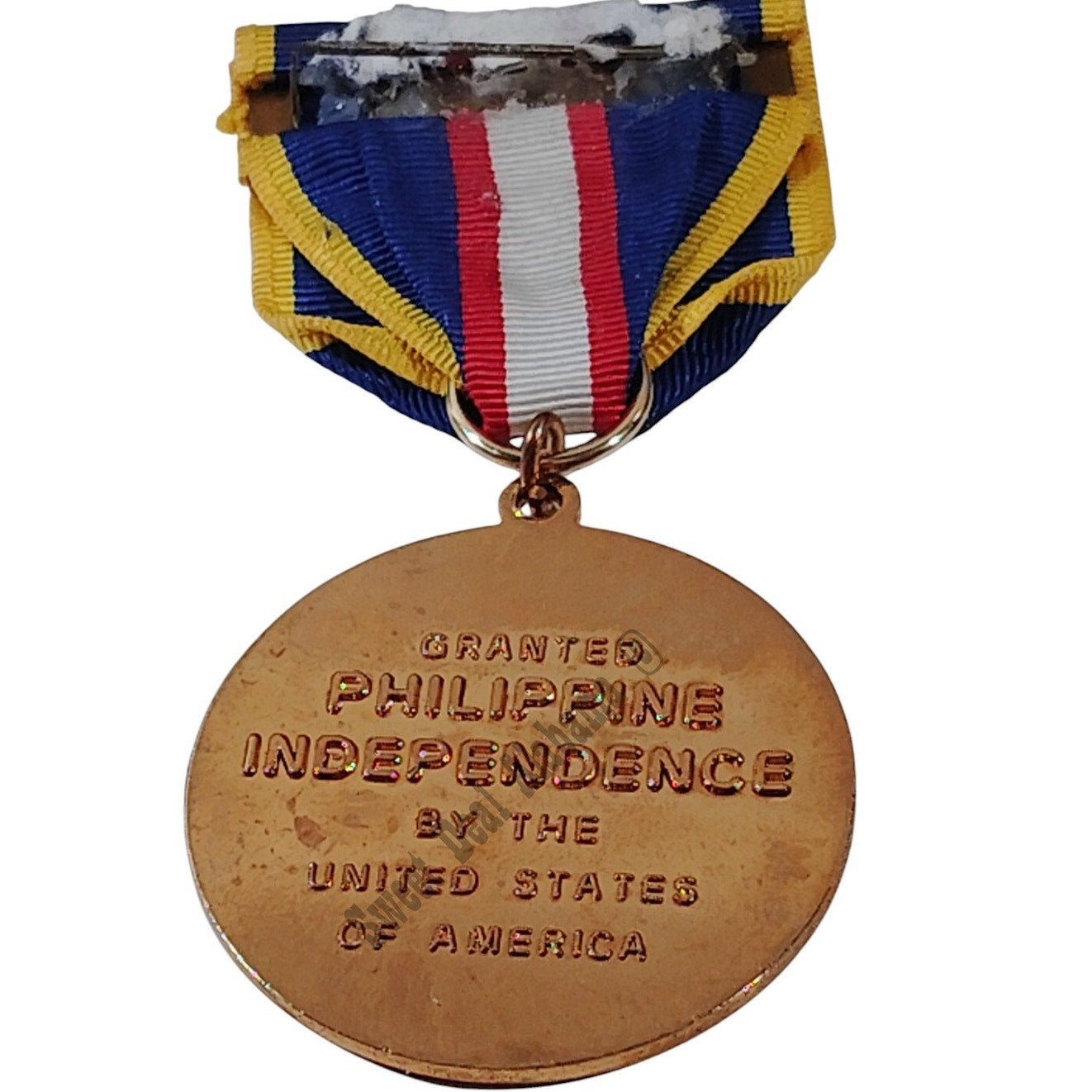 U.S. Philippine Independence Medal Pinback, 1-1/2"D x 3-3/8"H Overall, 7-4-46