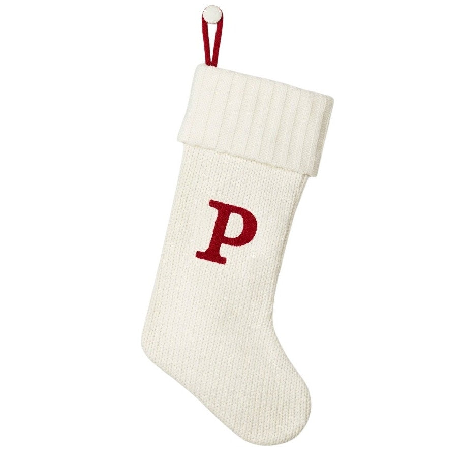 Knit Monogram Christmas Stocking, White “P” Wondershop Holiday Décor Cable Knit