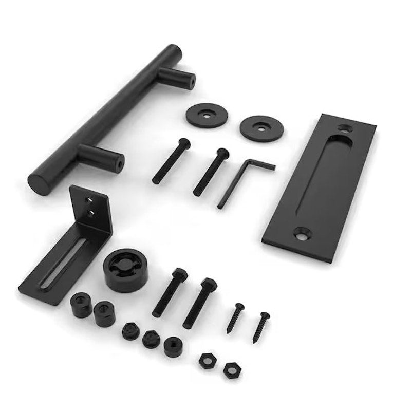 12 in. Matte Black Ladder Pull and Flush Sliding Barn Door Handle w/ Floor Guide