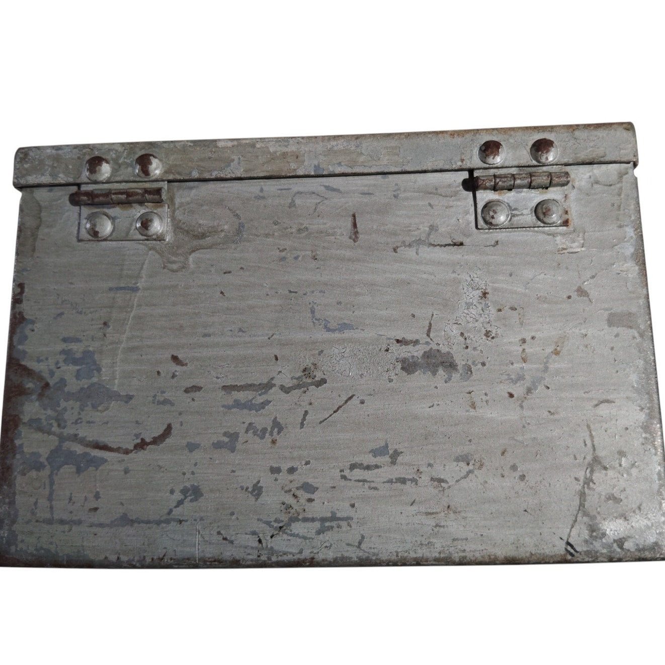 Vintage Galvanized Steel Box – Swing Clip Closure, 5-3/8" Square Industrial Storage