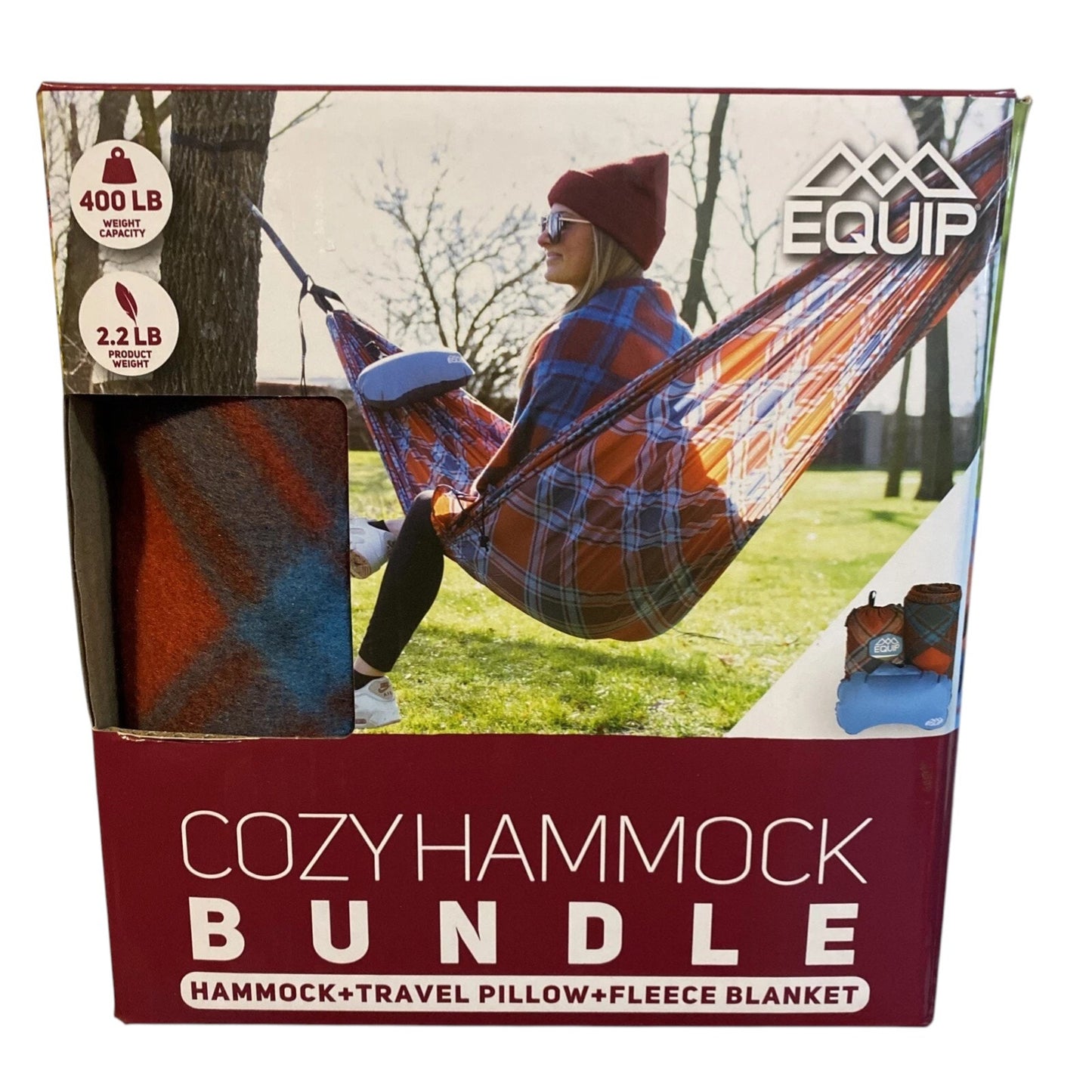 Equip Hammock Bundle – 1 Person Nylon Hammock + Fleece Blanket + Pillow 108x56"