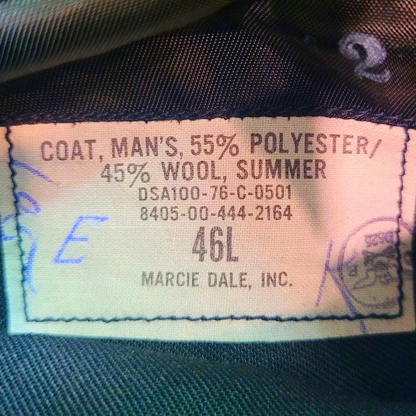 1976 U.S. Navy Man’s Summer Coat – Size 46L, DSA100-76-C-0501, Marcie Dale Inc., EUC